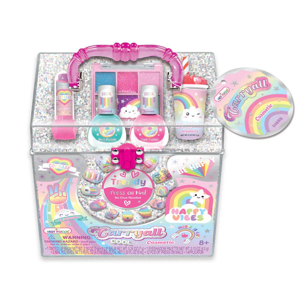 Rainbow Carryall Cosmetic Case with Makeup & Nail Set