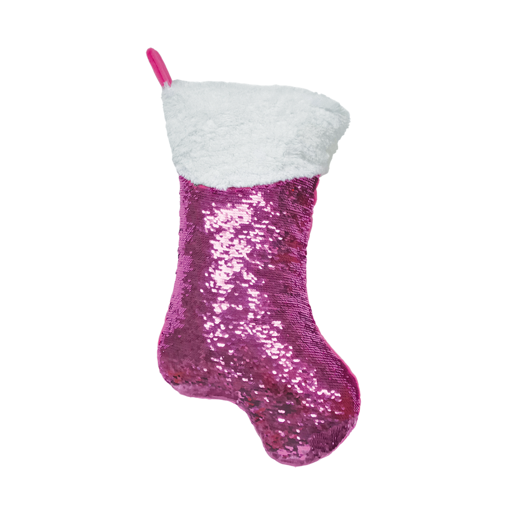 Mini Pink Stocking Reversible Sequin Plush