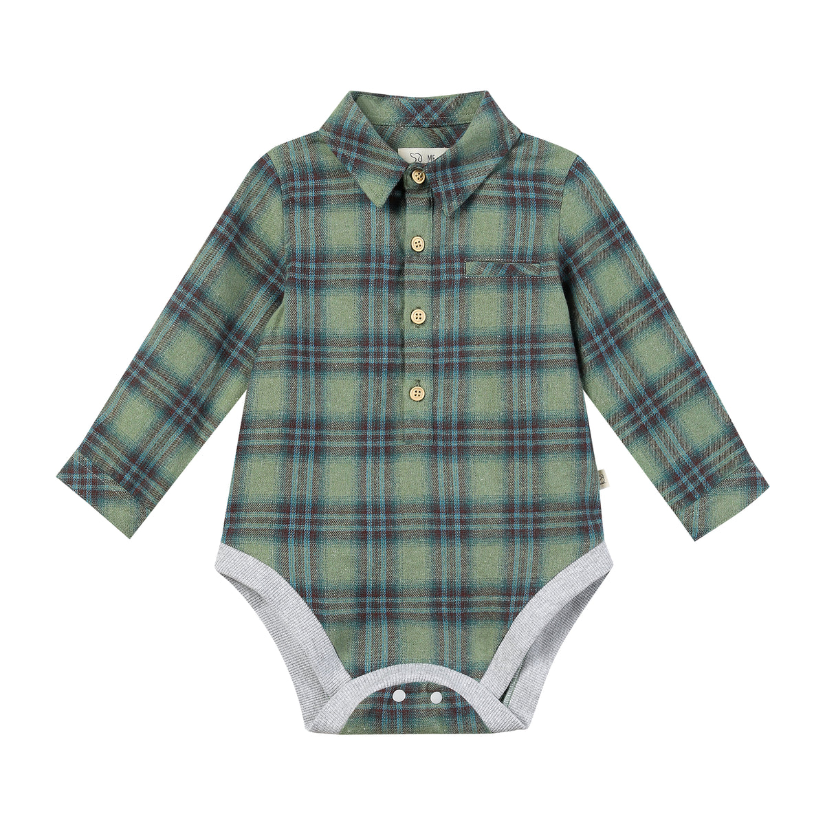 Me & Henry Jasper Woven Onesie / Green Plaid