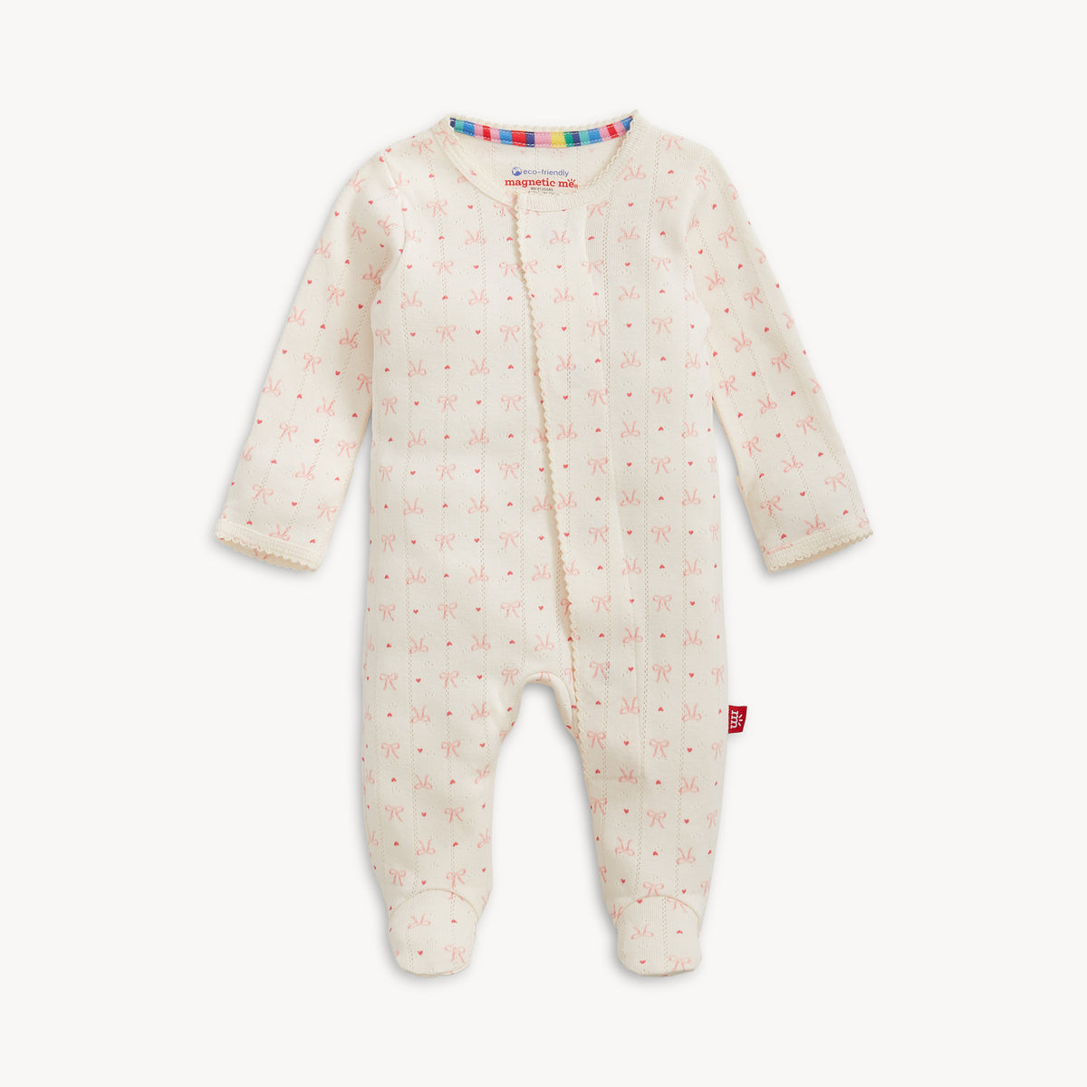 Magnetic Me Organic Cotton Magnetic Footie / Heart & Bow Pointelle