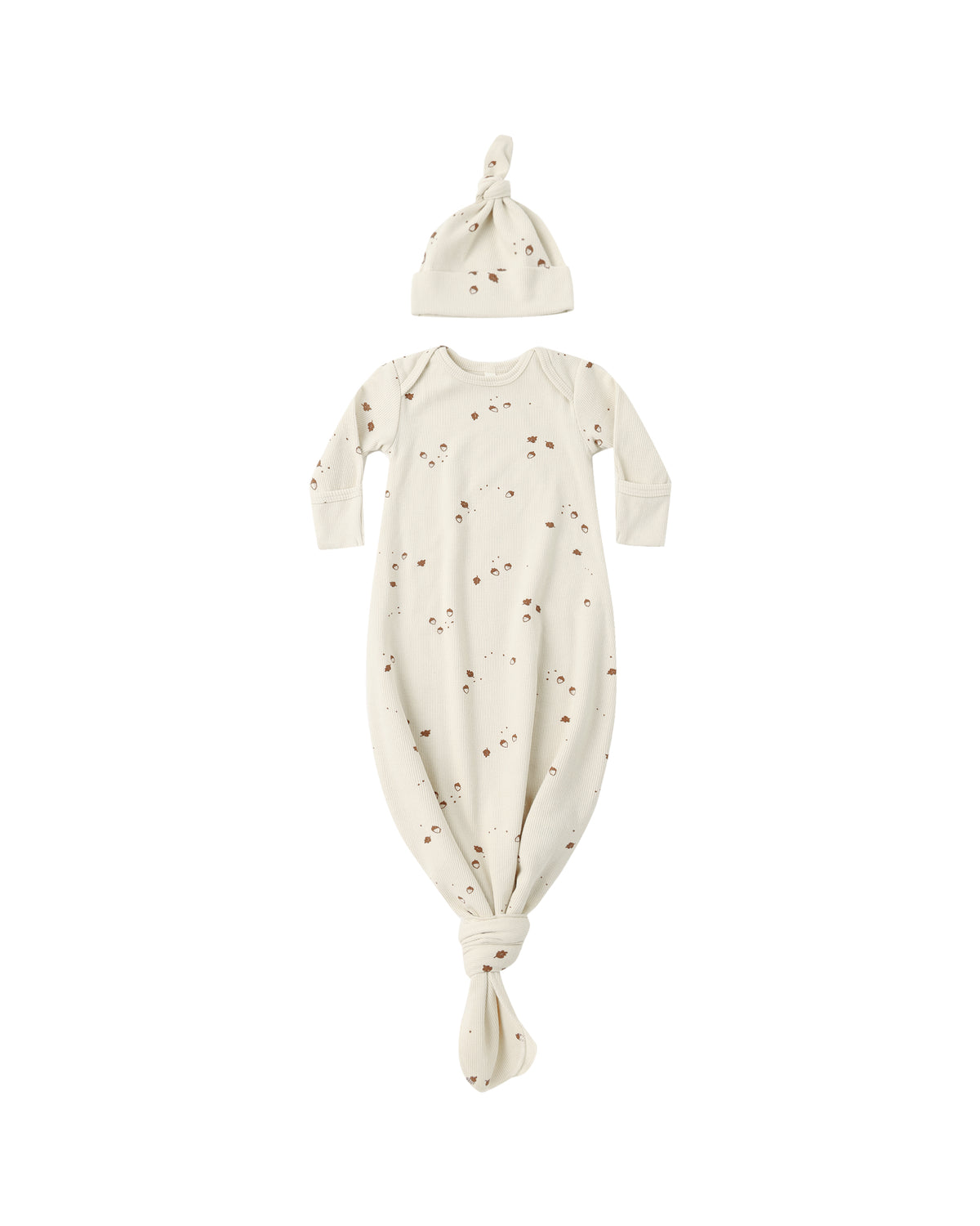 Quincy Mae Knotted Baby Gown & Hat Set / Acorns