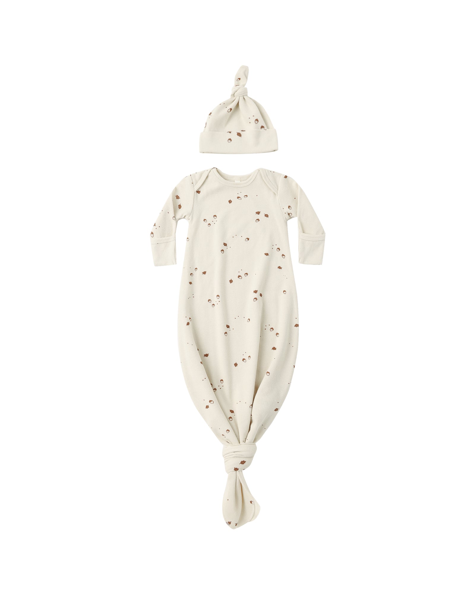 Quincy Mae Knotted Baby Gown & Hat Set / Acorns