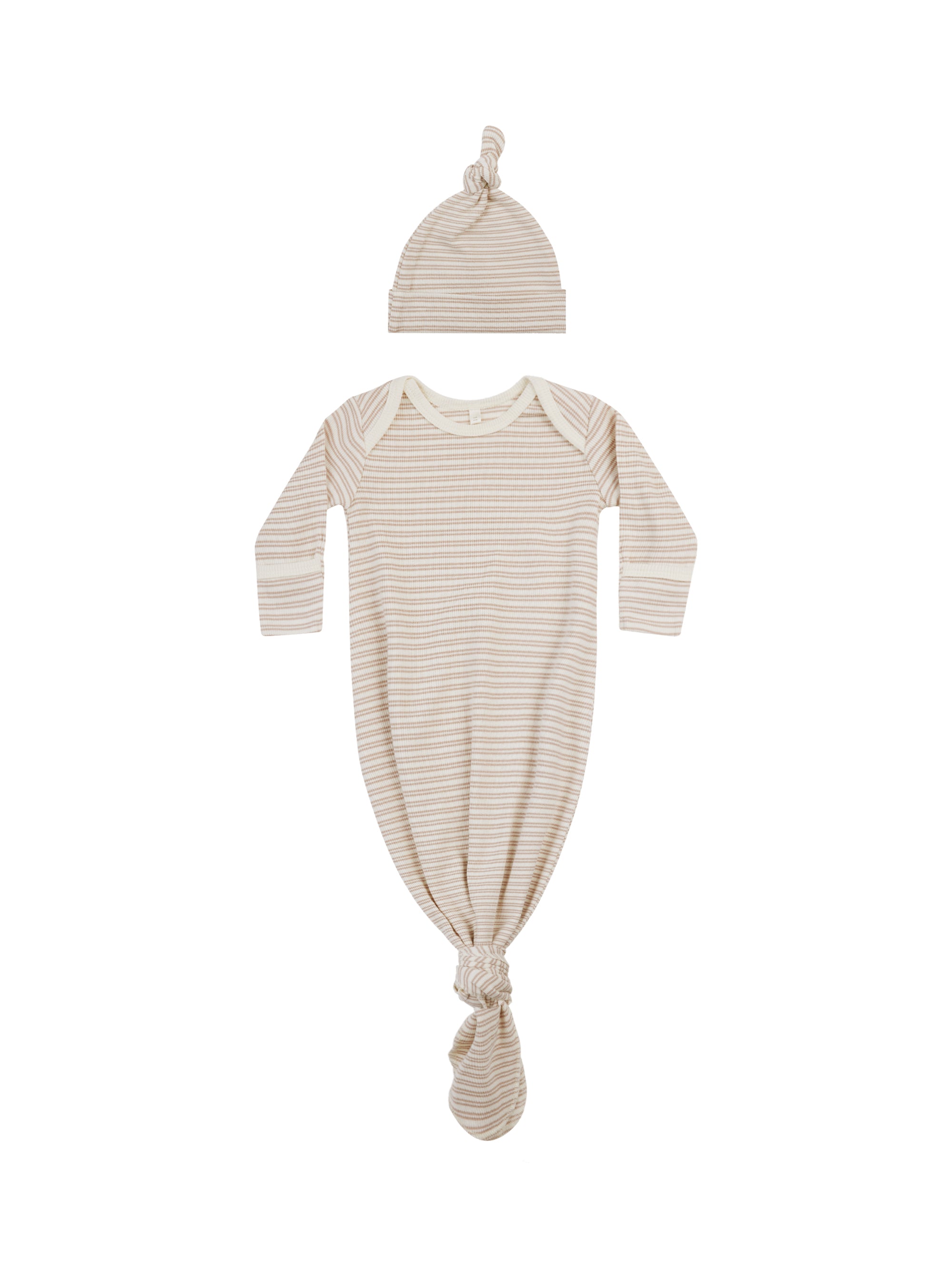 Quincy Mae Knotted Baby Gown & Hat Set / Oat Stripe