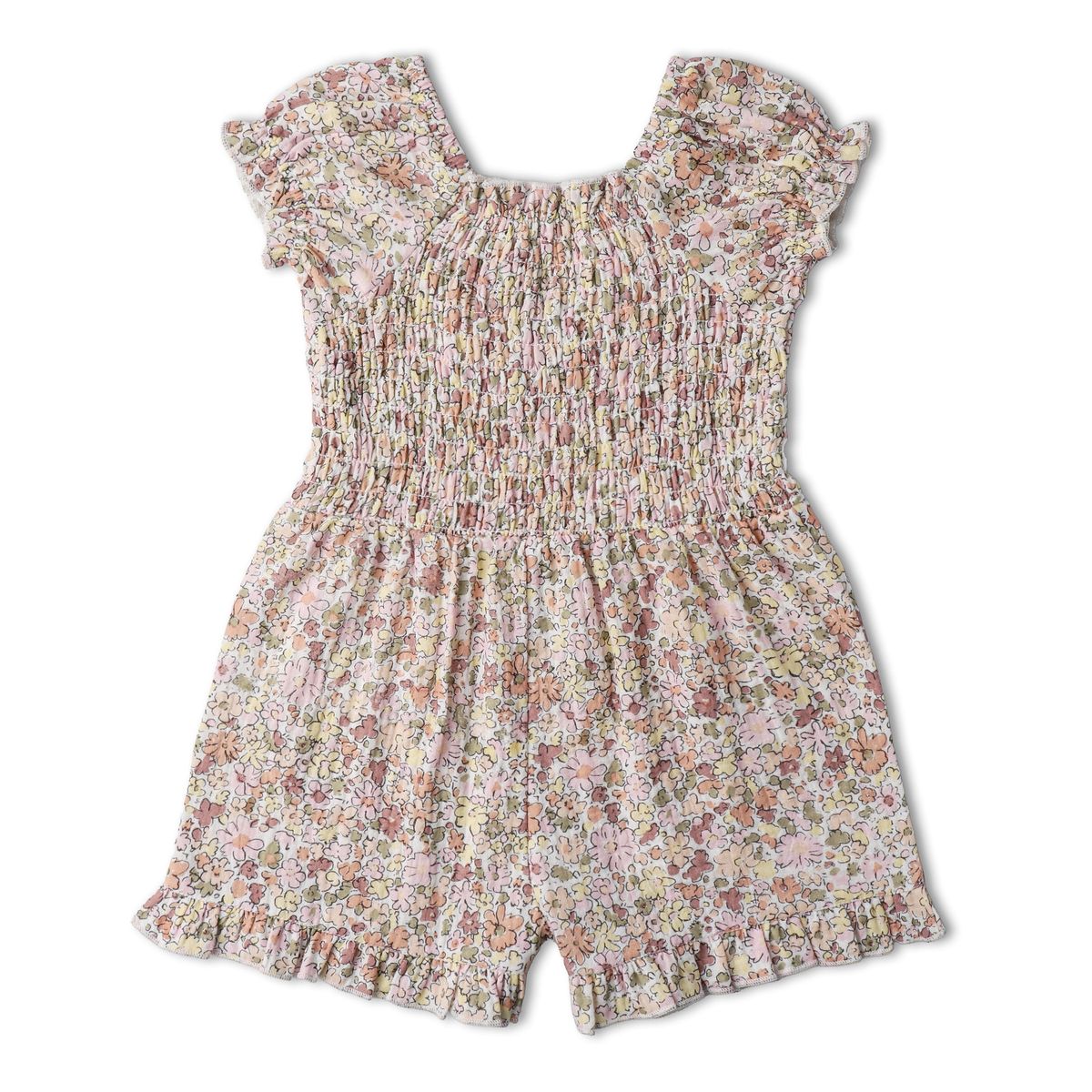 Organic Smocked Jumpsuit / Pastel Bloom