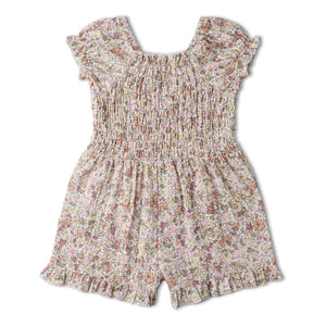 Organic Smocked Jumpsuit / Pastel Bloom