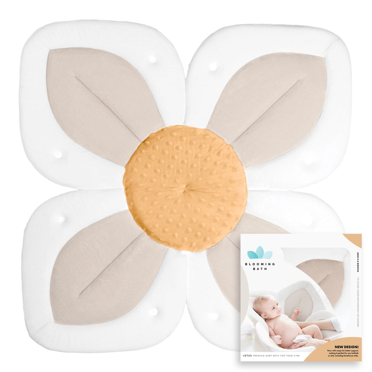 Blooming Bath Lotus Baby Bath Seat with Button Snaps - Honey/Cream
