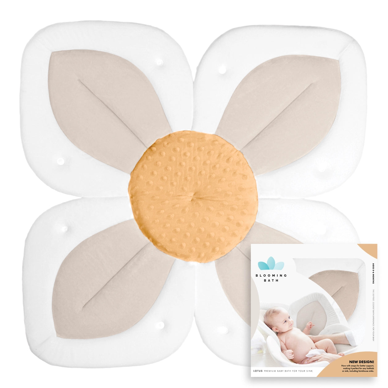 Blooming Bath Lotus Baby Bath Seat with Button Snaps - Honey/Cream