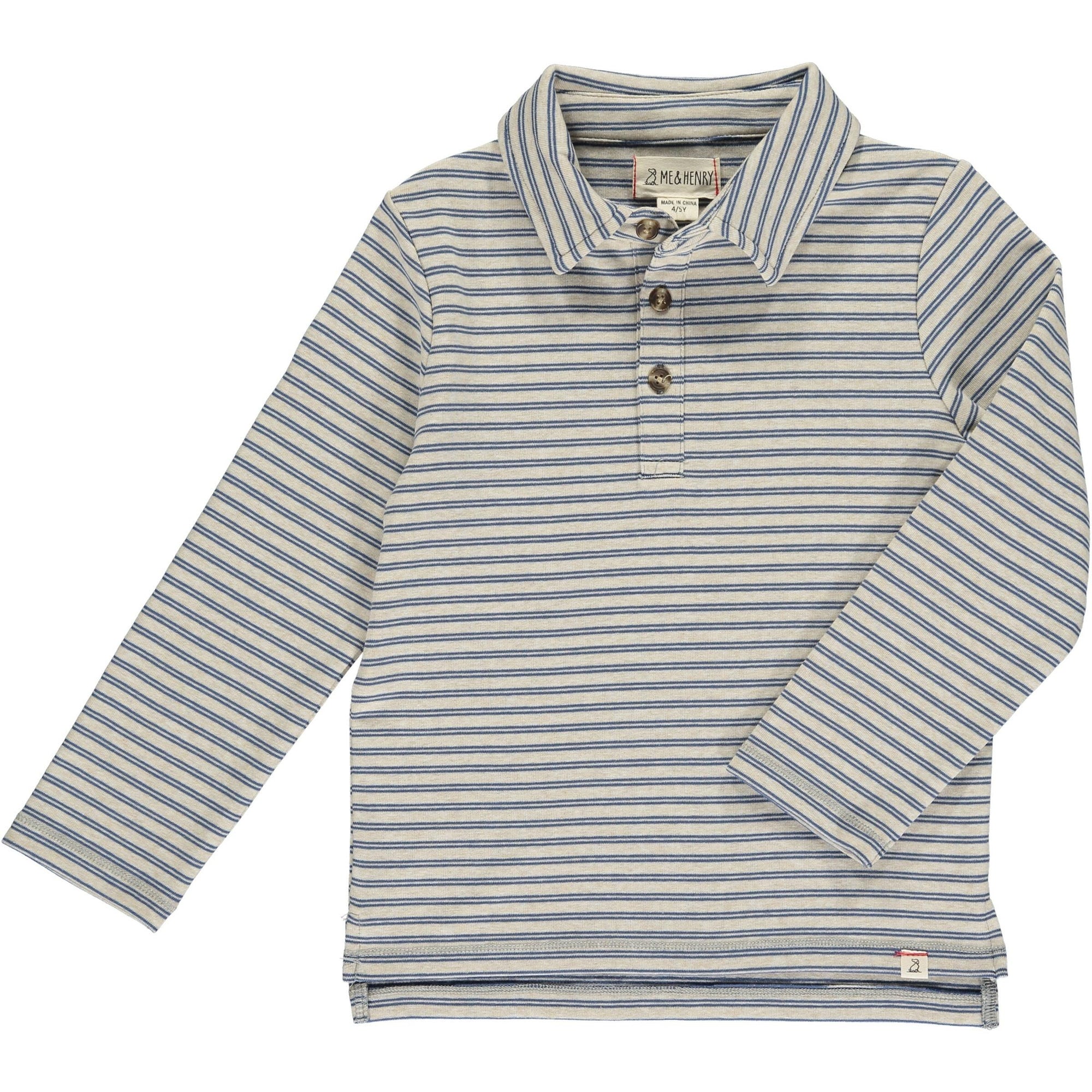 Me & Henry Midway Long Sleeve Polo / Double Navy Stripe
