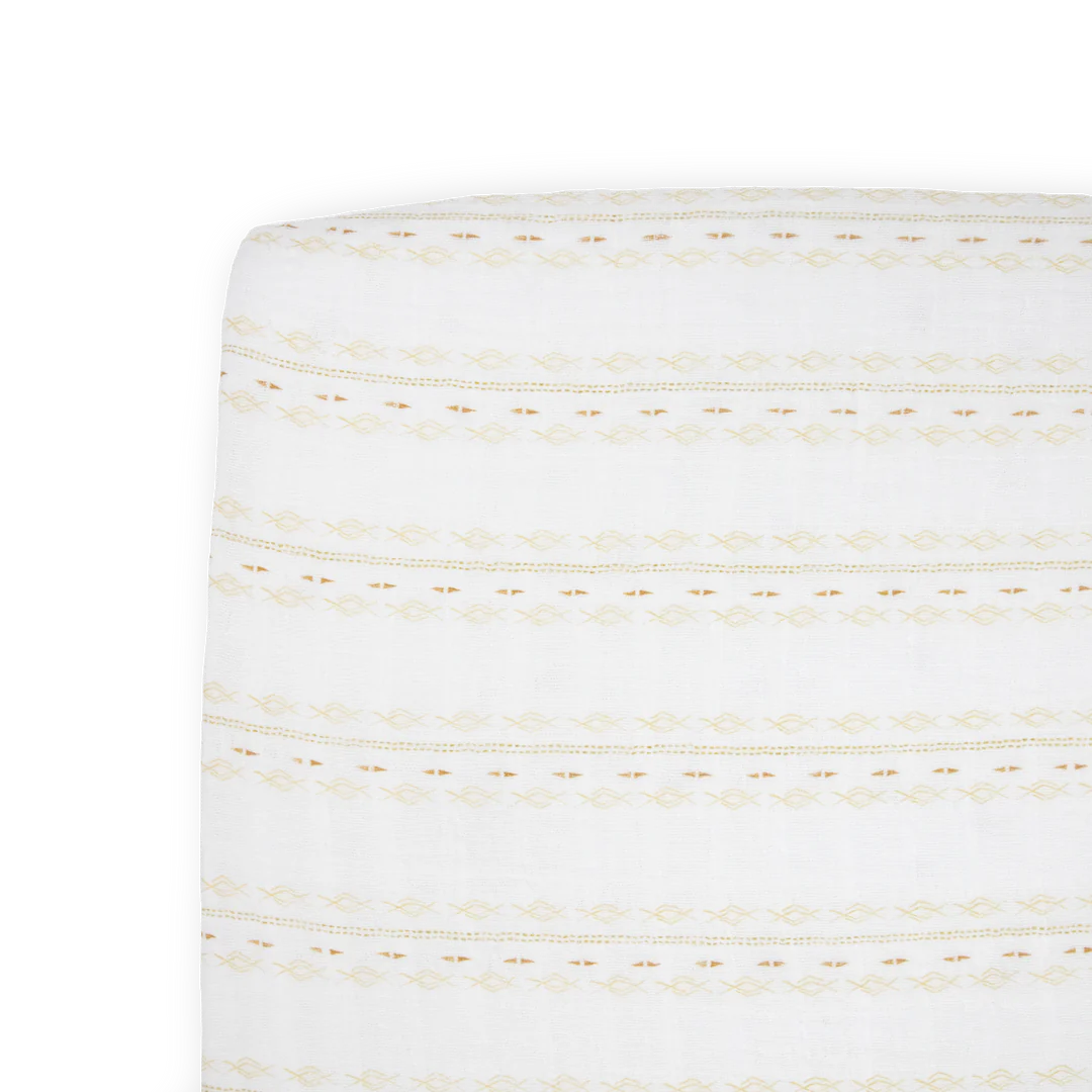 Little Unicorn Cotton Muslin Crib Sheet / Gold Diamond Stripe