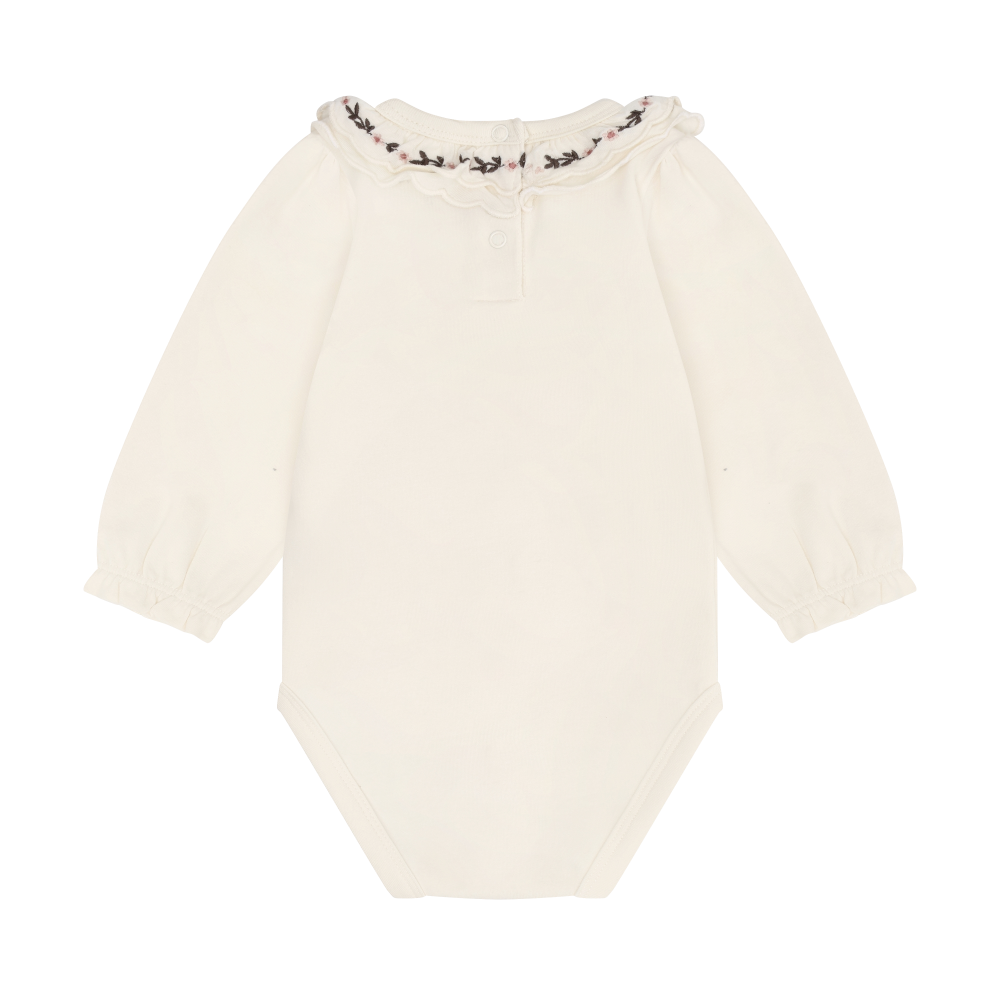 Minymo Floral Collar Bodysuit / Seed Pearl
