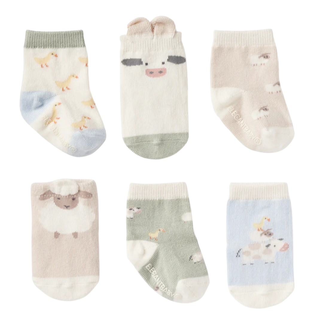 Elegant Baby On the Farm Socks 6 Pack / 0-12 Months