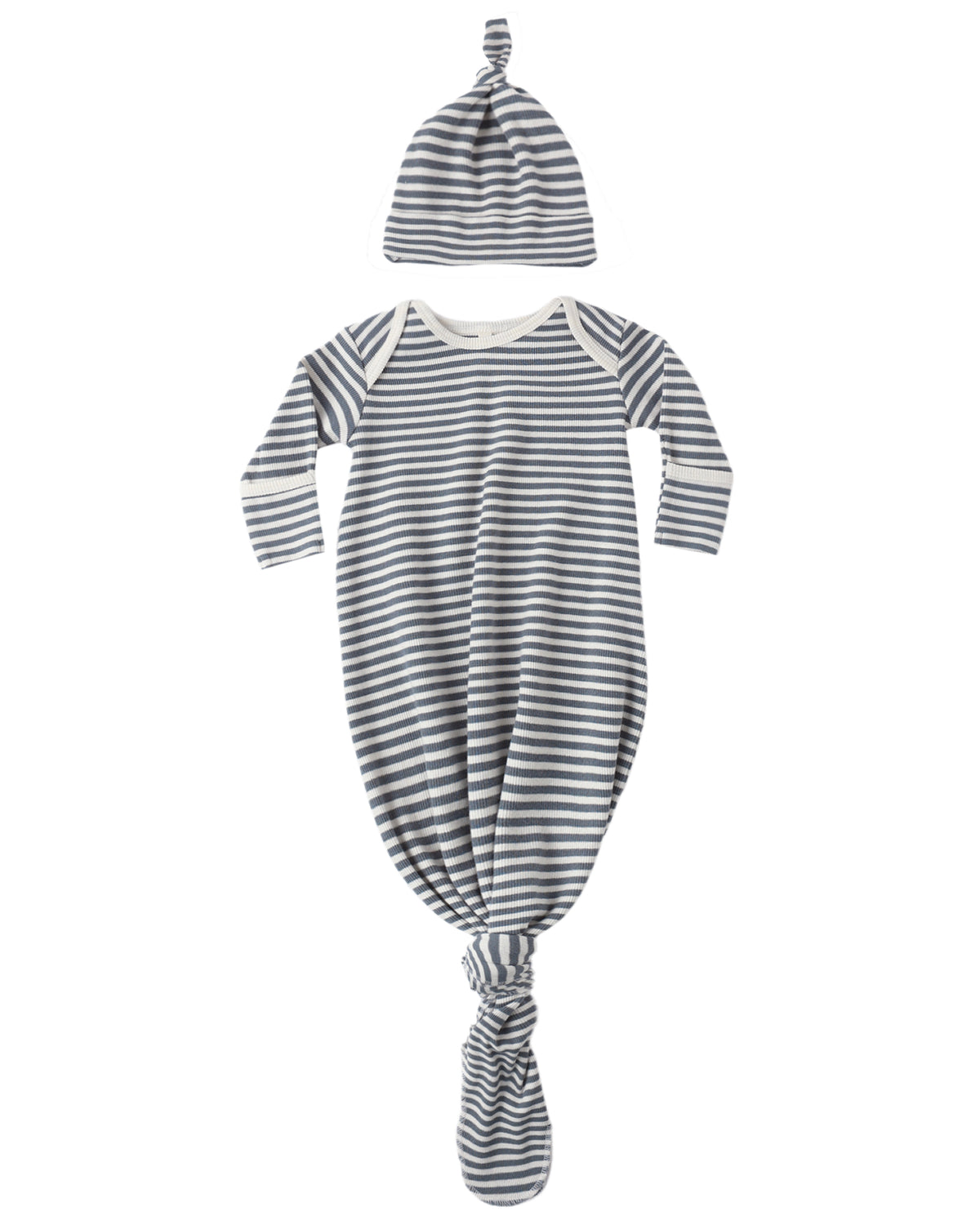 Quincy Mae Knotted Baby Gown & Hat Set / Ocean Stripe