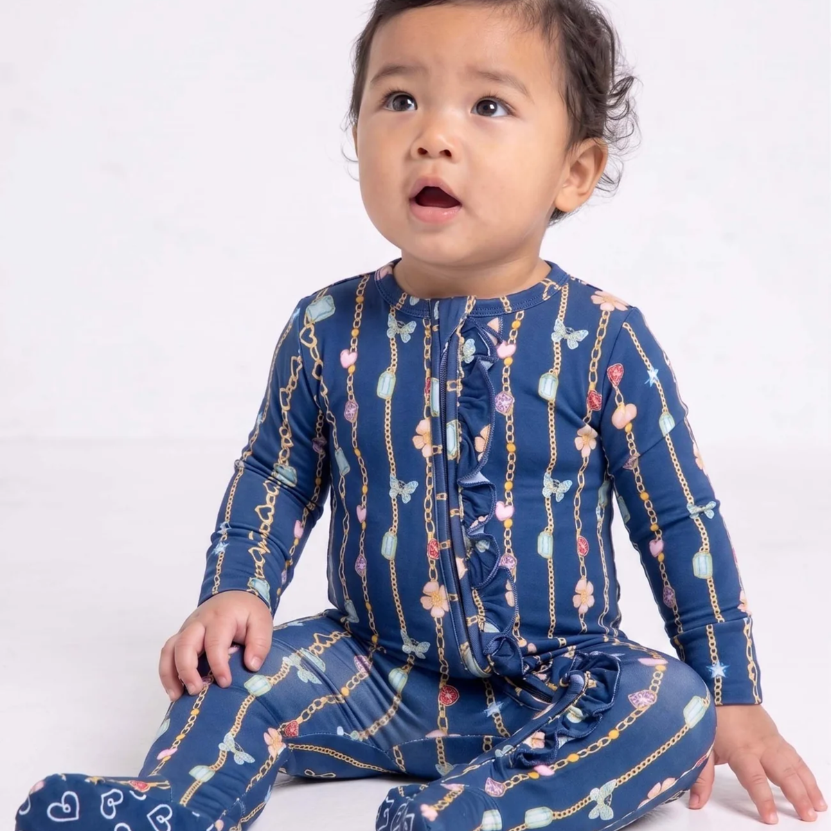 Lev Baby Ruffled Zippered Footie / Zara Jewelry