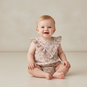 Organic Sleeveless Ruffle Bubble Romper / Pastel Bloom