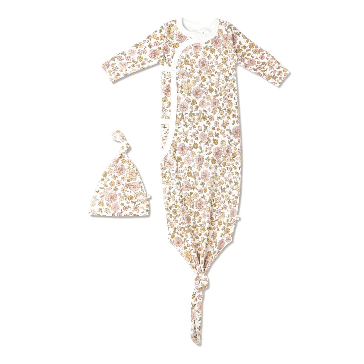 Organic Kimono Sleep Gown & Hat / Summer Garden