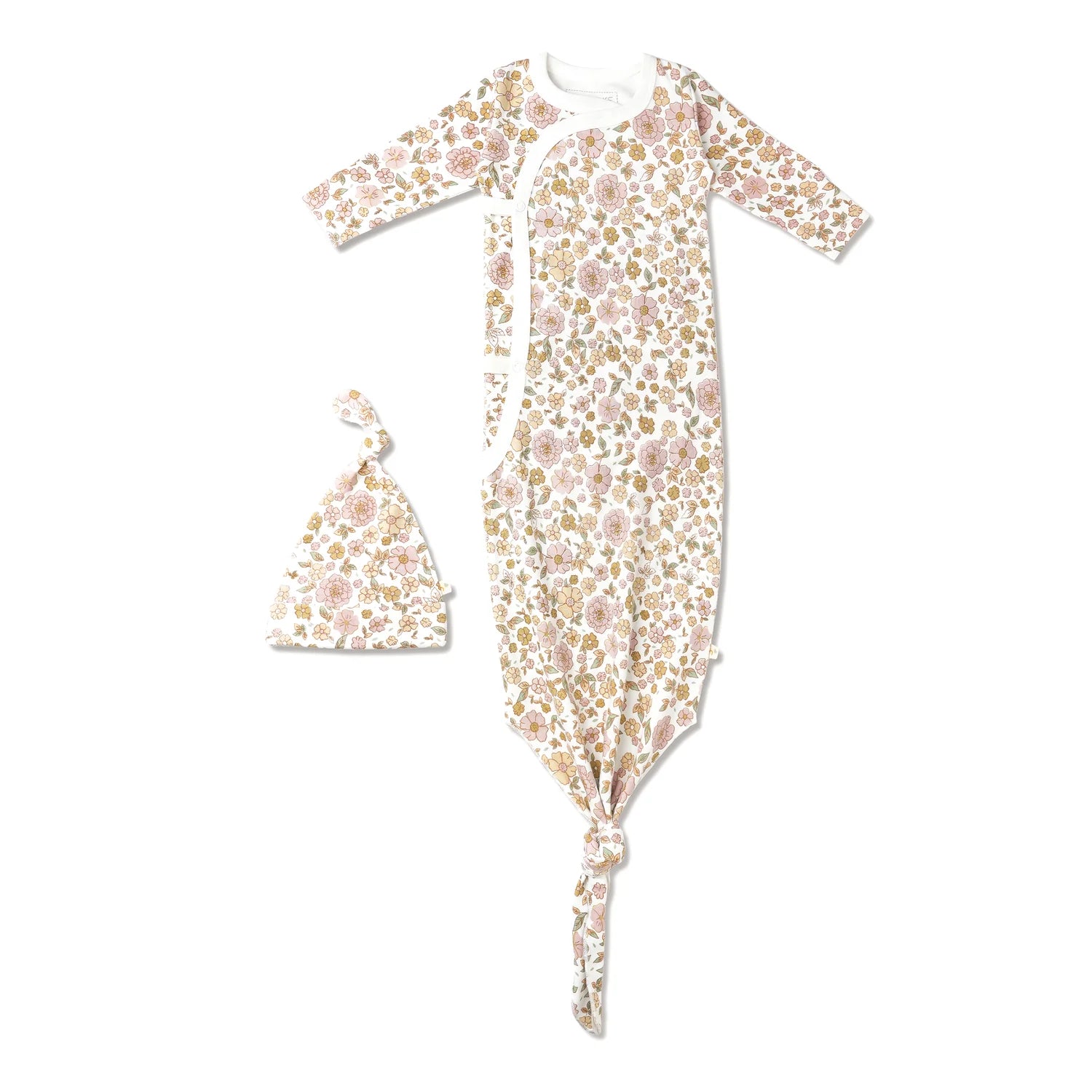 Organic Kimono Sleep Gown & Hat / Summer Garden