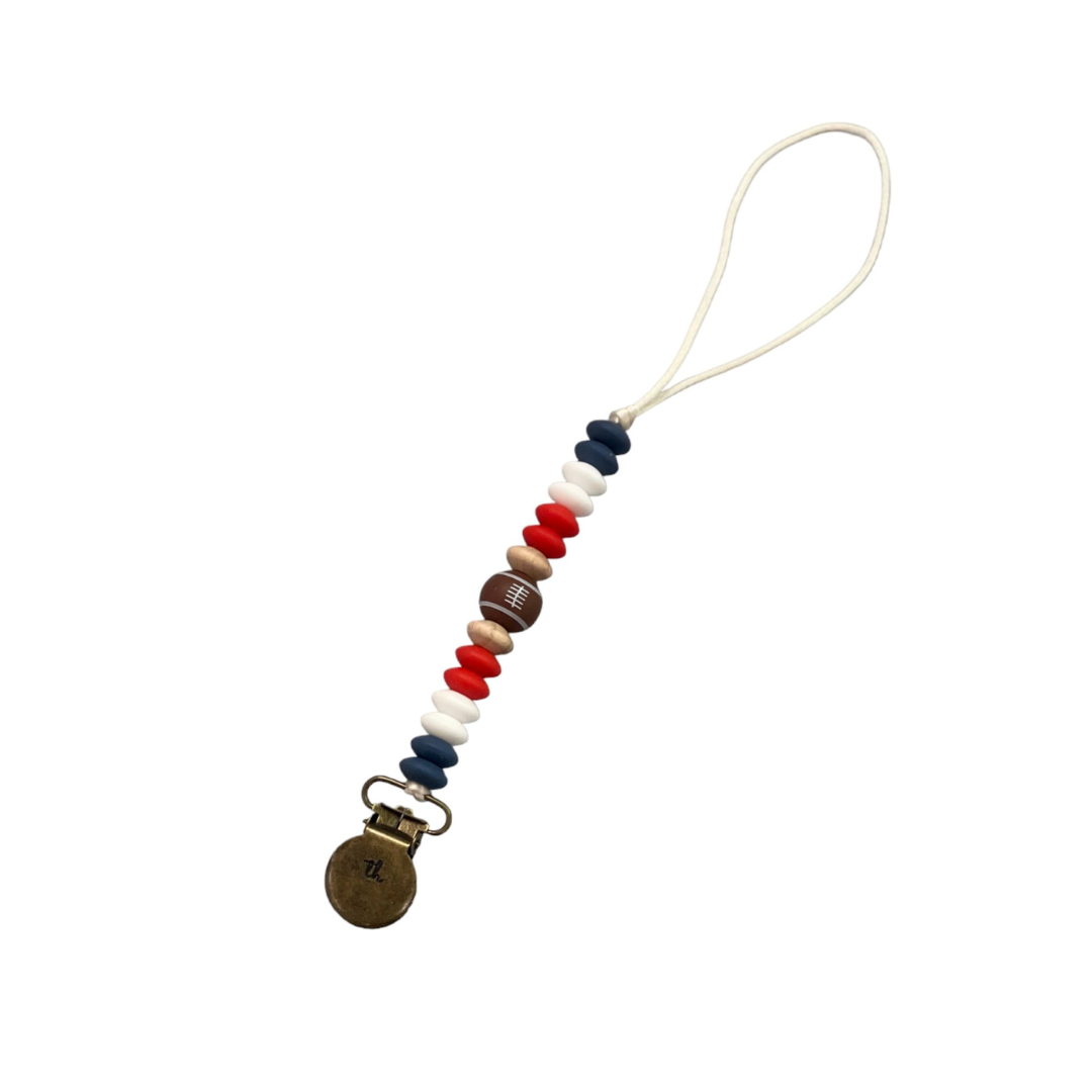 Petite Football Pacifier & Toy Clip - Scarlet Red