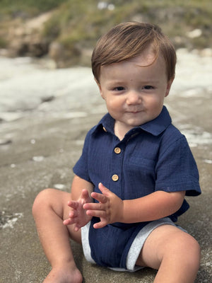 Me & Henry Helford Woven Onesie / Navy