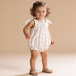 Organic Tie-Shoulder Bubble Romper / Spring Weave