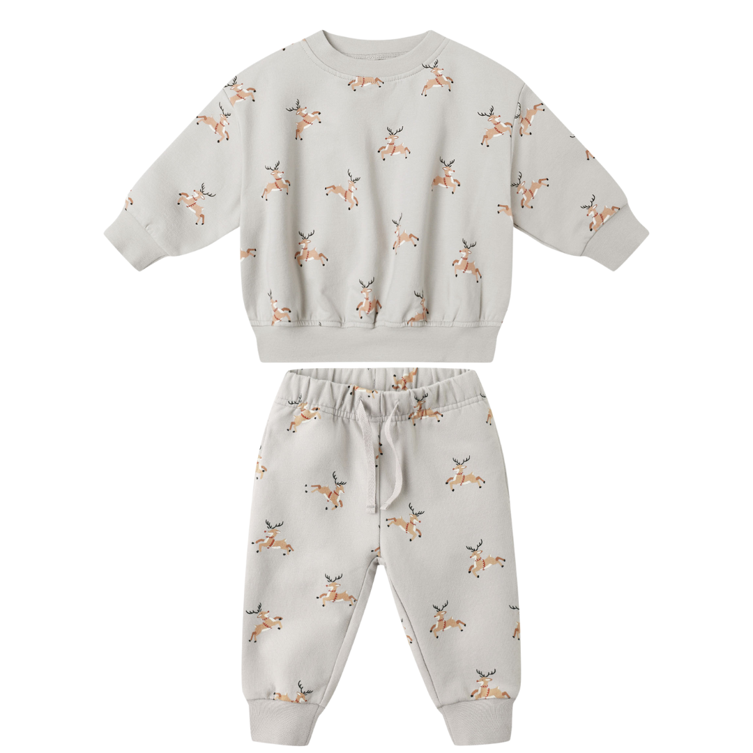 Quincy Mae Relaxed Fleece Sweatshirt Set / Reindeer