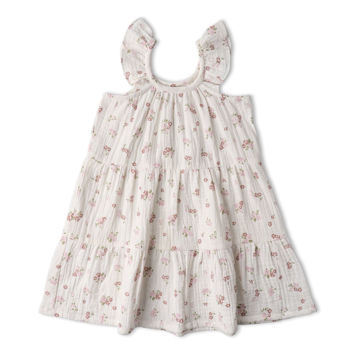 Organic Ruffle Tiered Dress / Blush Floral