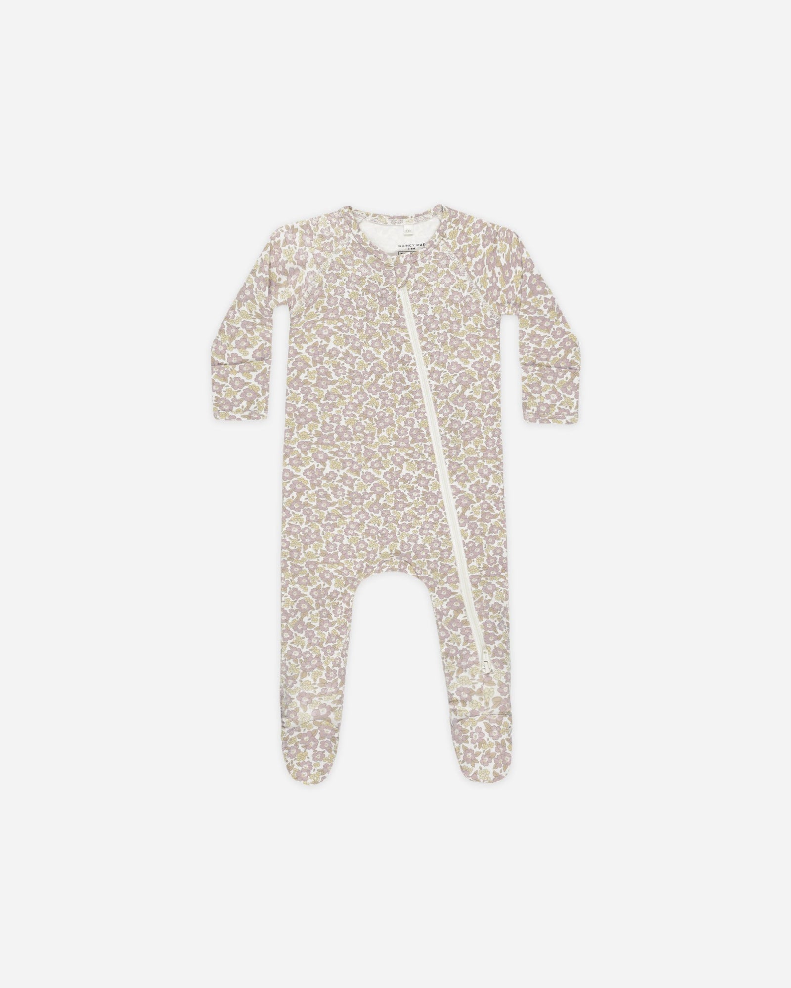 Quincy Mae Bamboo Zip Footie / Purple Floral
