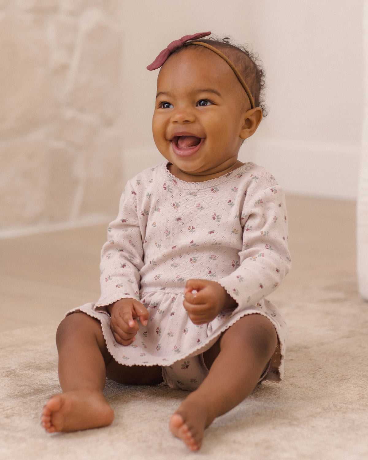 Quincy Mae Pointelle Skirted Bodysuit Dress / Heart Ditsy