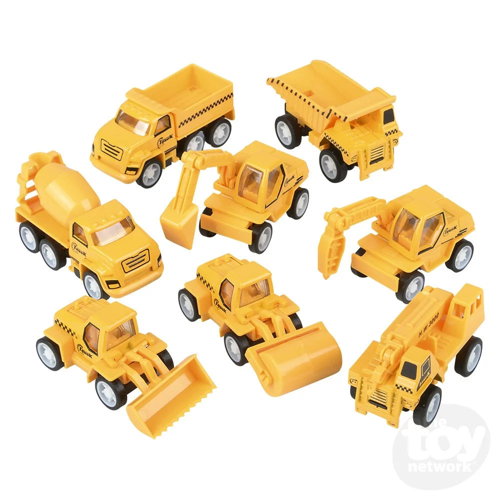 Die-Cast Pull Back Mini Construction Vehicles - Assorted