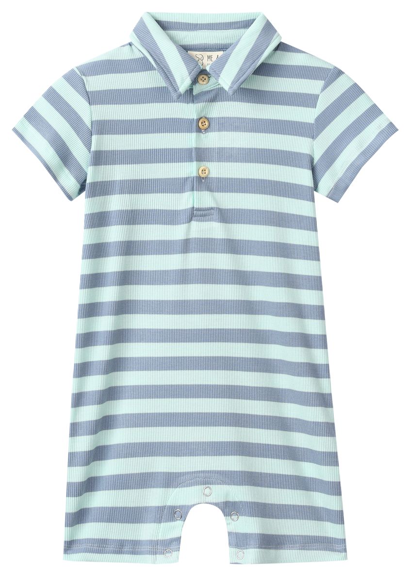 Me & Henry Drift Polo Romper / Chambray Blue Stripe
