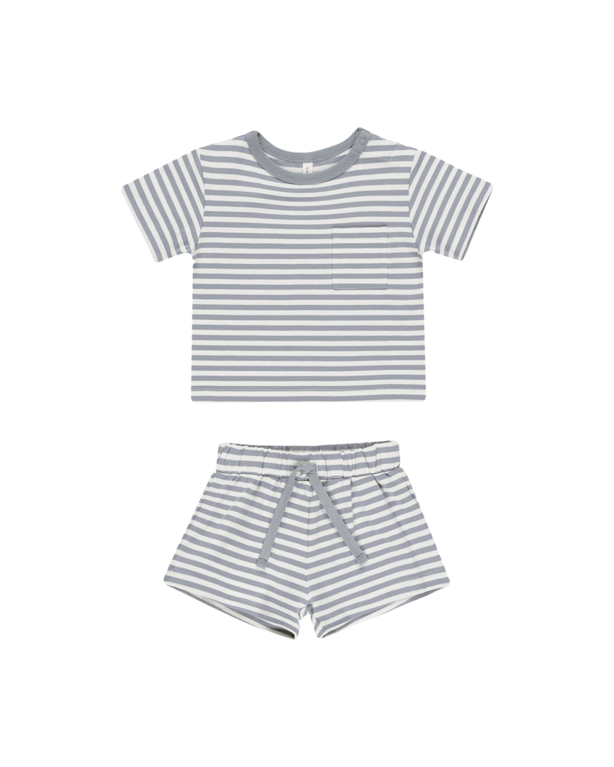 Quincy Mae Pocket Tee + Shorts Set / Blue Stripe