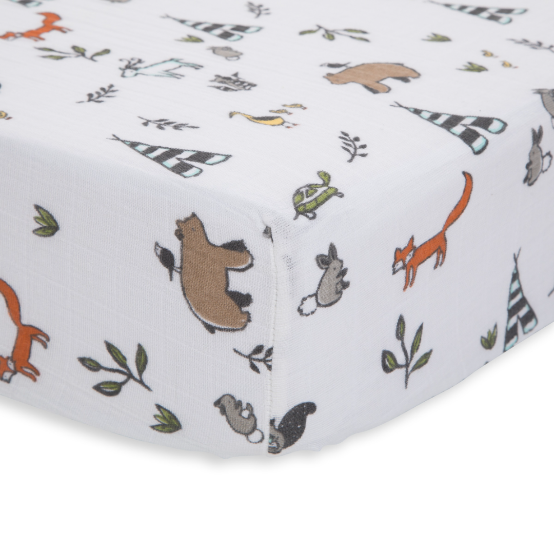 Little Unicorn Cotton Muslin Crib Sheet / Forest Friends
