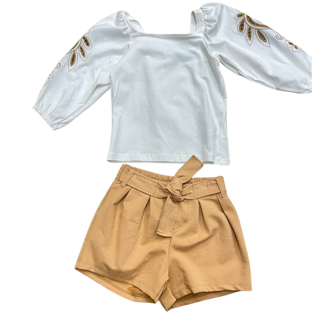 Girl's Ivory & Mustard Shorts Set
