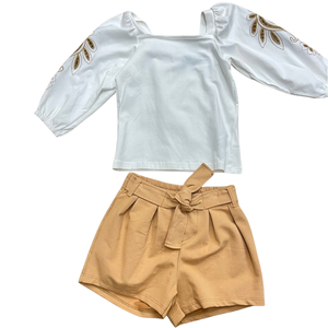 Girl's Ivory & Mustard Shorts Set