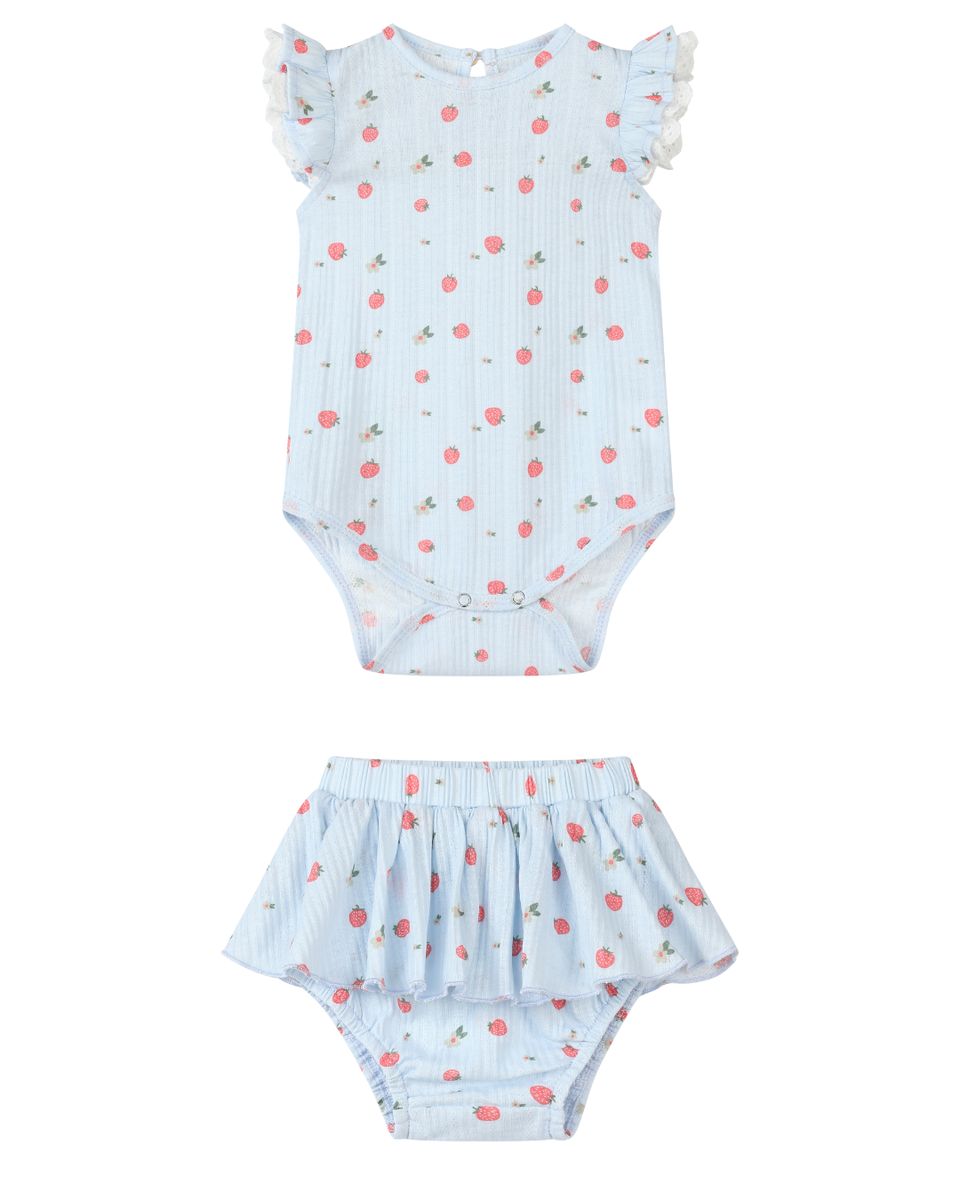 Vignette Amber Onesie & Skirt Set / Blue Strawberry