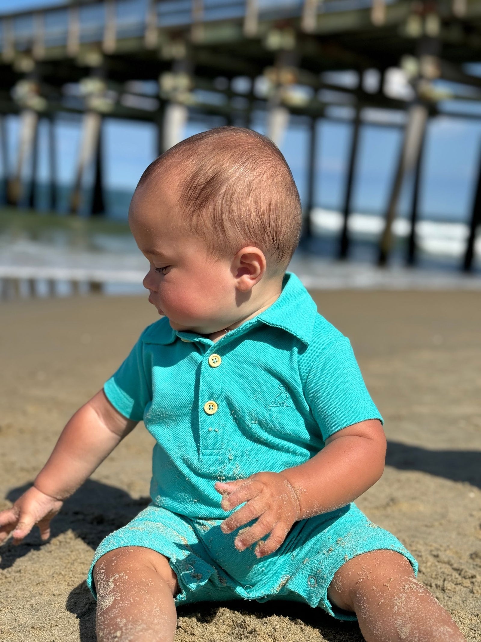 Me & Henry Drift Polo Romper / Aqua