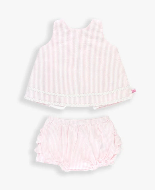 RuffleButts Pink Seersucker Set / 0-3 Months