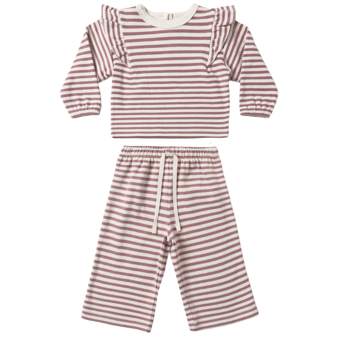 Quincy Mae Ruffle Cozy Set / Mulberry Stripe