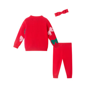 Red Bow Sweater, Pants & Headband Set