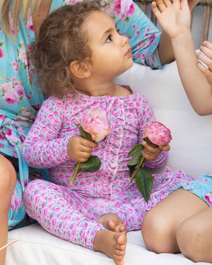 Lev Baby Ruffled Poppy Convertible Romper / Maya Pink Peony