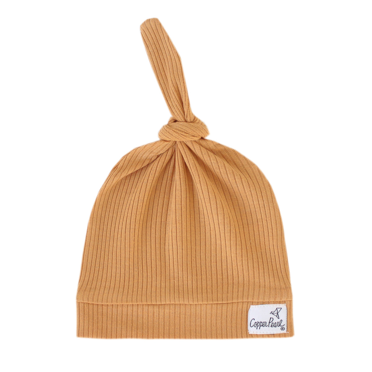 Copper Pearl Rib Knit Top Knot Hat