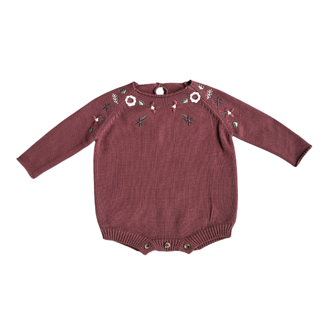 Babysprouts Floral Embroidery Romper / Cranberry Floral