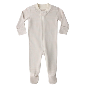 Quincy Mae Bamboo Zip Footie / Oat Microstripe
