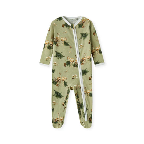 Milkbarn Organic Cotton Zipper Footed Romper / Forest Party