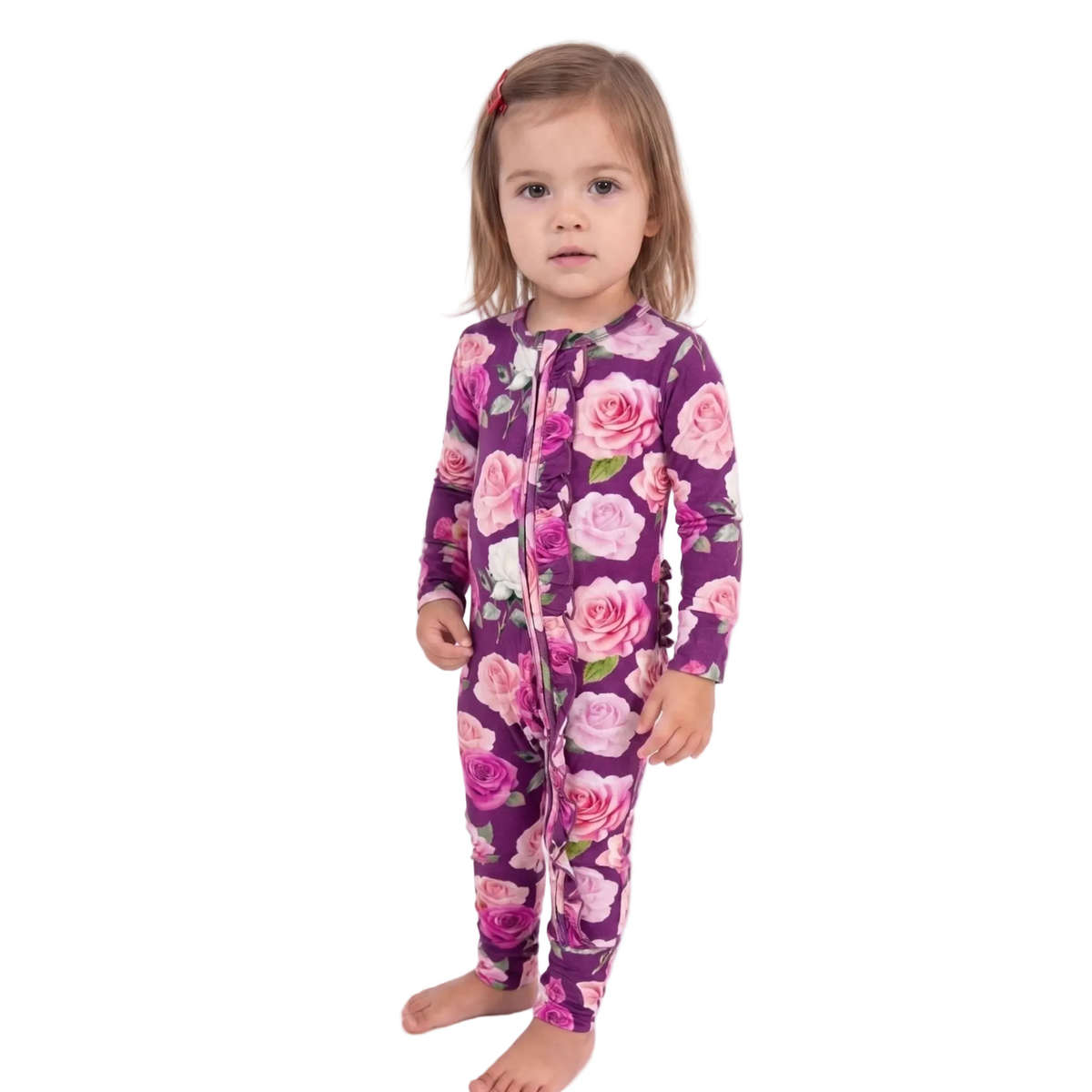 Lev Baby Ruffled Poppy Convertible Romper / Amara Pink Floral