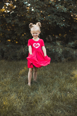 Floral Heart Pocket Twirl Dress