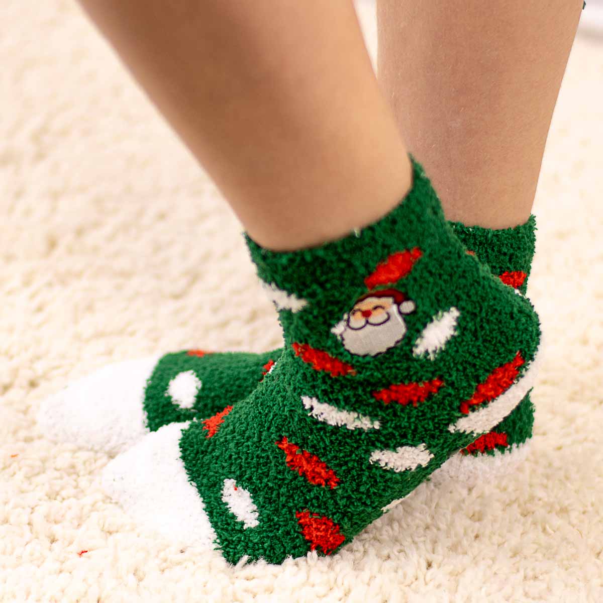 Kid's Embroidered Santa Face Cozy Socks