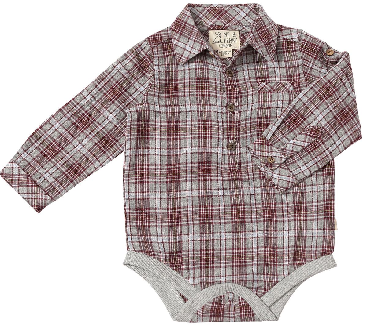 Me & Henry Jasper Woven Onesie / Burgundy Plaid