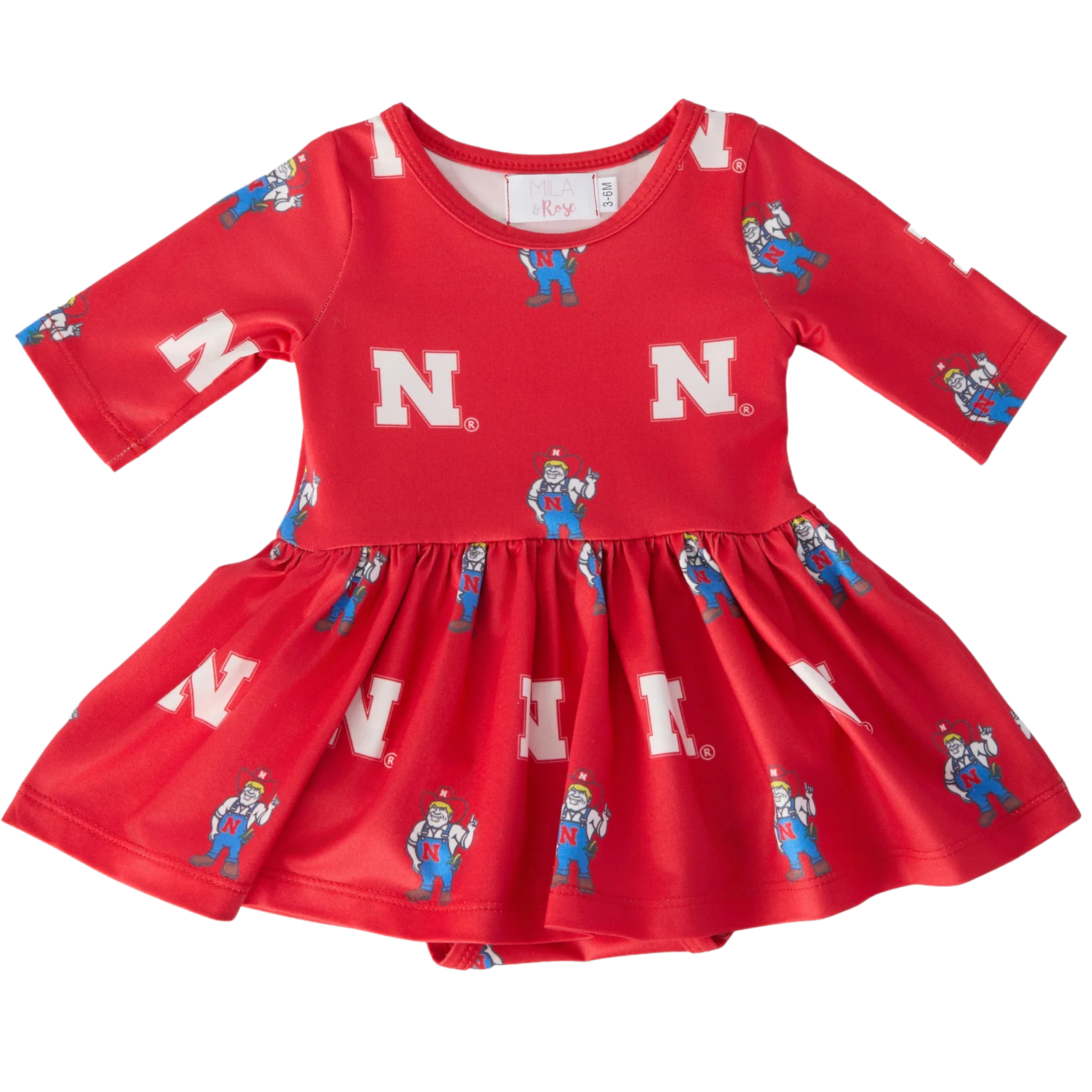 Nebraska Red Herbie Husker 3/4 Sleeve Twirl Bodysuit