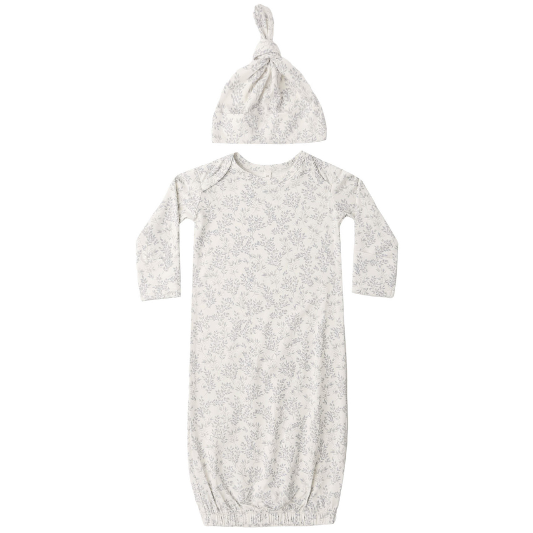 Quincy Mae Bamboo Baby Gown & Hat Set / Cloud Floral