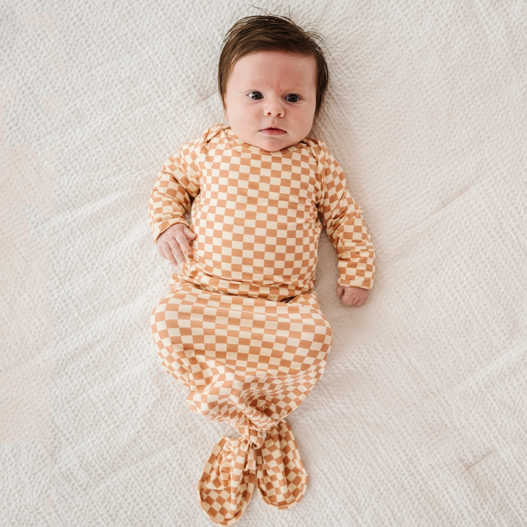 Babysprouts Knotted Gown / Checkered Butterscotch